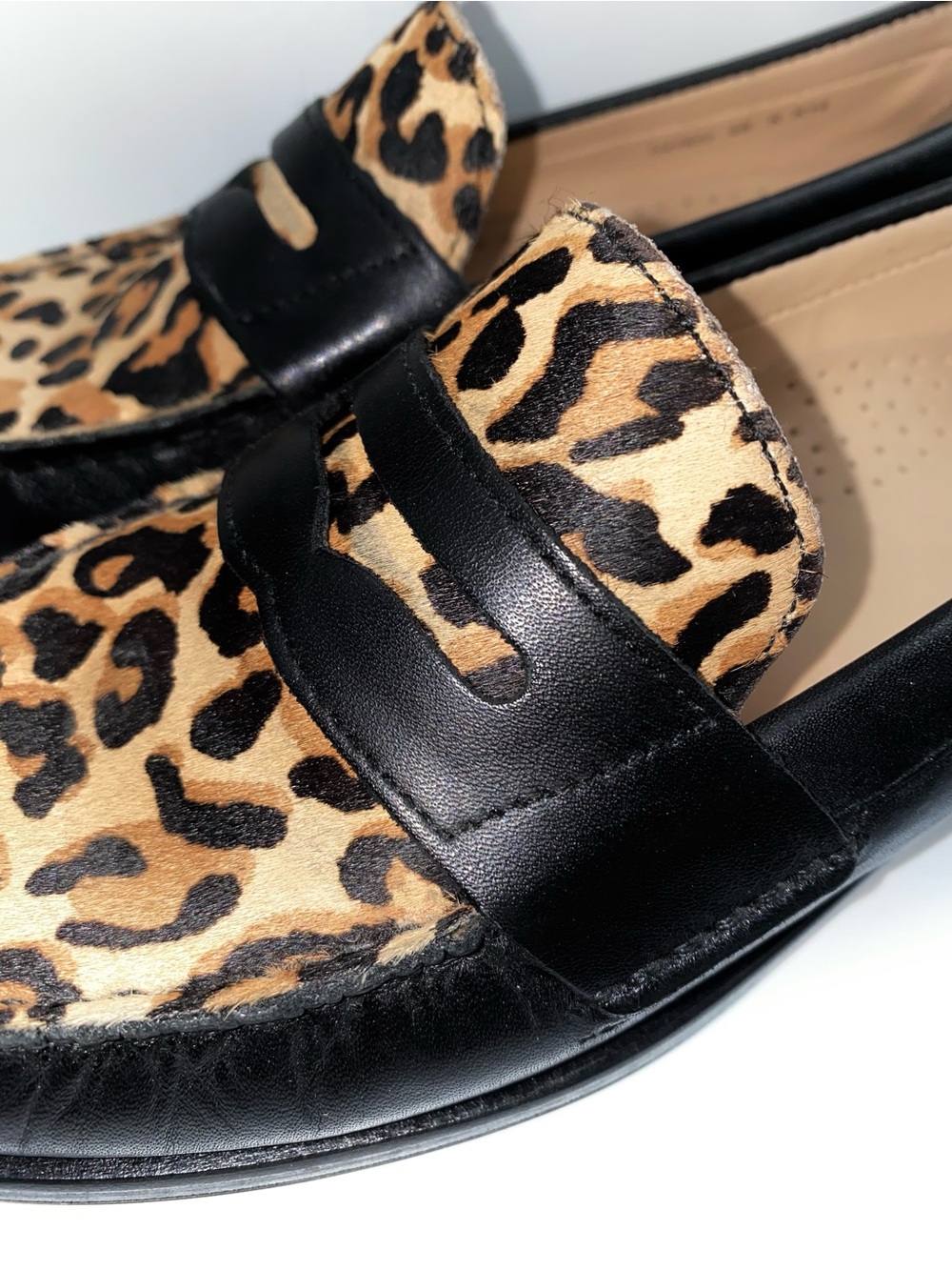 NWOT Cole Haan Black Leather Loafers with Leopard Print Calf Hair Vamp - Picture 7 of 10
